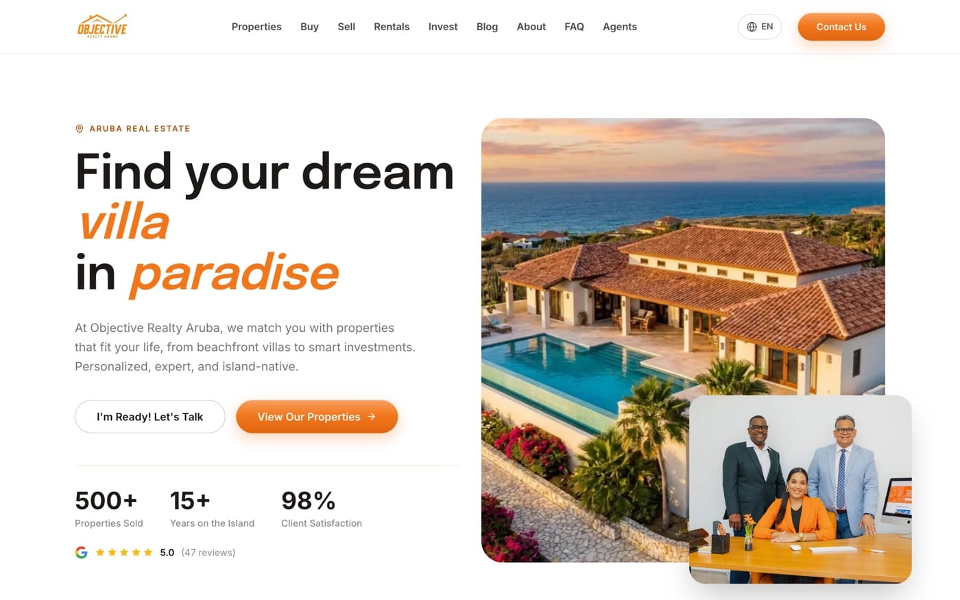 The website built for Objective Realty